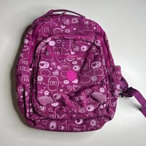 Kipling Backpack Pink Purple Print Girls School Bag Hello Hearts Stars Live.Ligh
